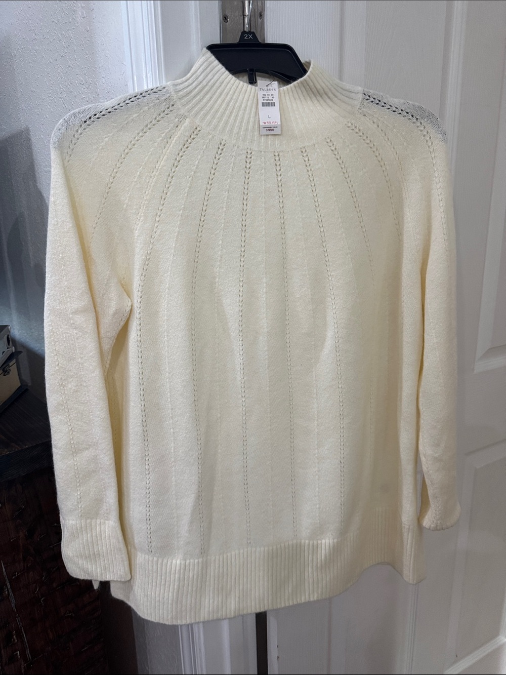 Talbots Cream Ribbed Funnel-Neck Sweater